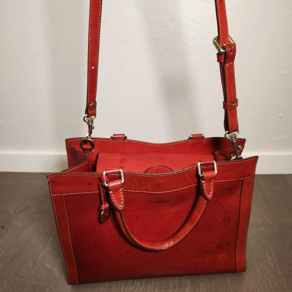 Dooney & Bourke Florentine Vachetta Leather Satchel Tote Crossbody Bag Red